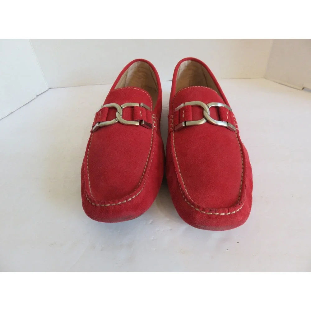 Donald J Pliner Mens Red Suede Leather Bit Loafers Driving Mocs Size 10M
